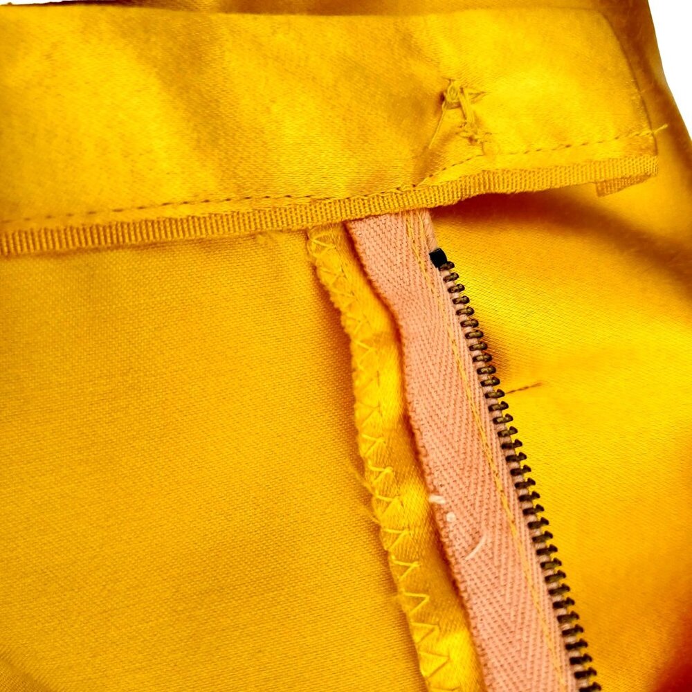 Vintage Yellow Yellow Satin Wiggle Pencil Skirt Size S 50s Metal Zipper - Picture 6 of 11